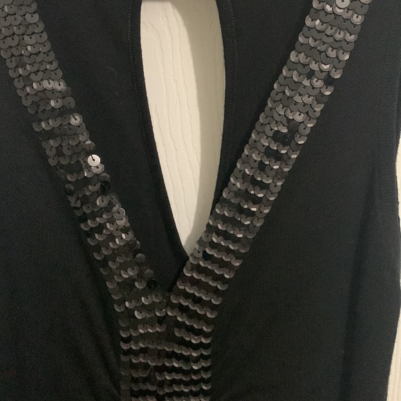 Bebe form fitting, little black dress with sequin trim, size small, gently worn - Picture 2 of 6